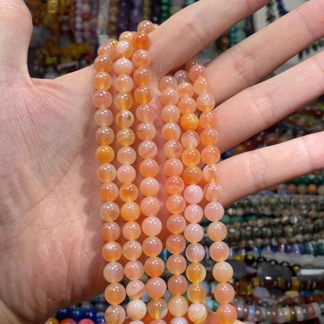 石英质玉，粉溏心玛瑙8mm，未镶嵌