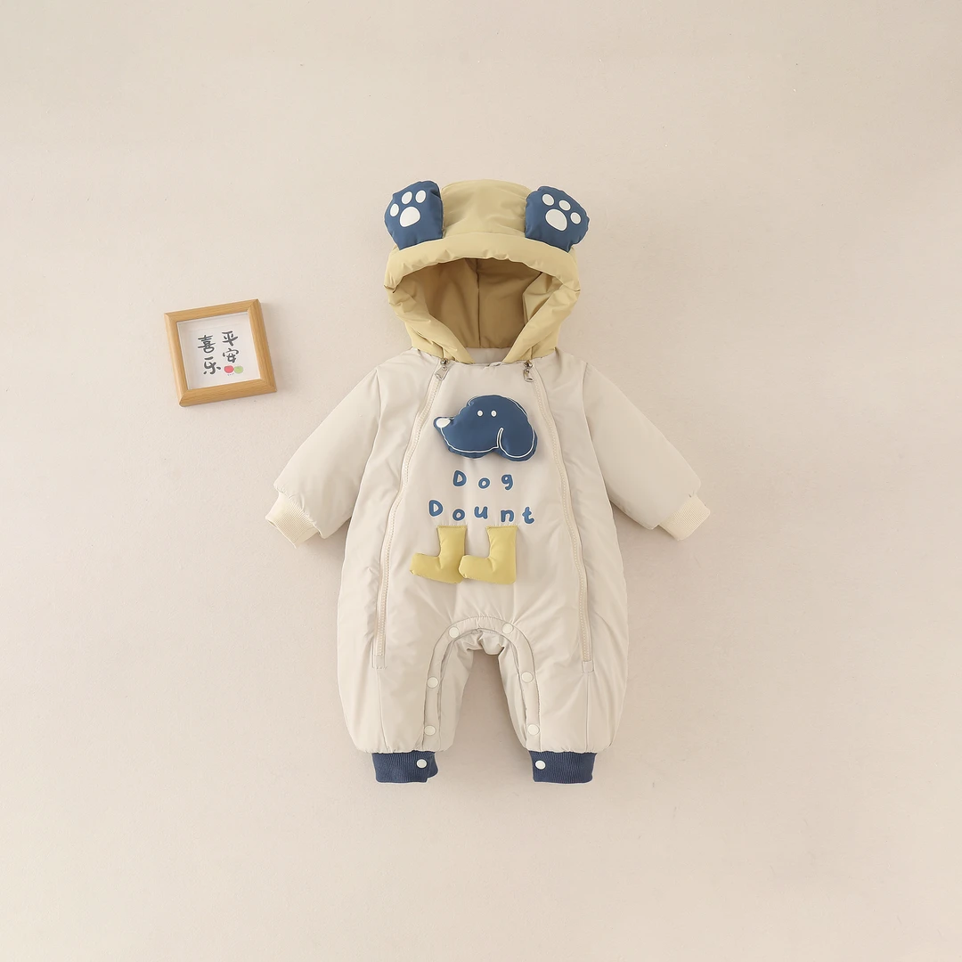 【圈圈狗】拉链冬季春秋长袖爬服加绒哈衣单排扣儿童超萌儿童衣服