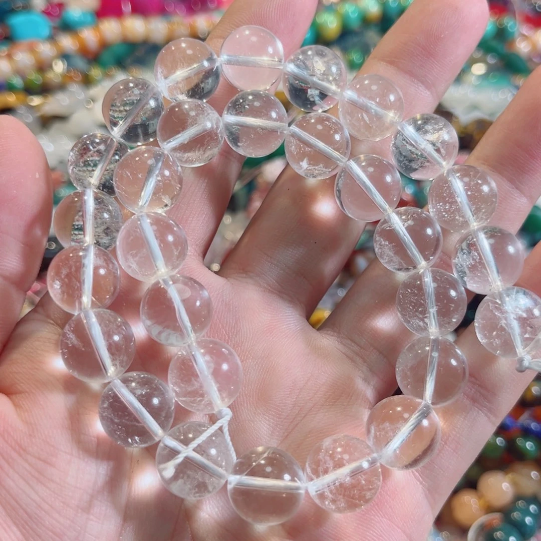 玛瑙/玉髓合金珠宝半成品白水晶一条13mm