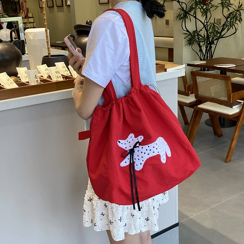 301-399 韩版字母印花抽绳刺绣大容量休闲百搭单肩托特包女