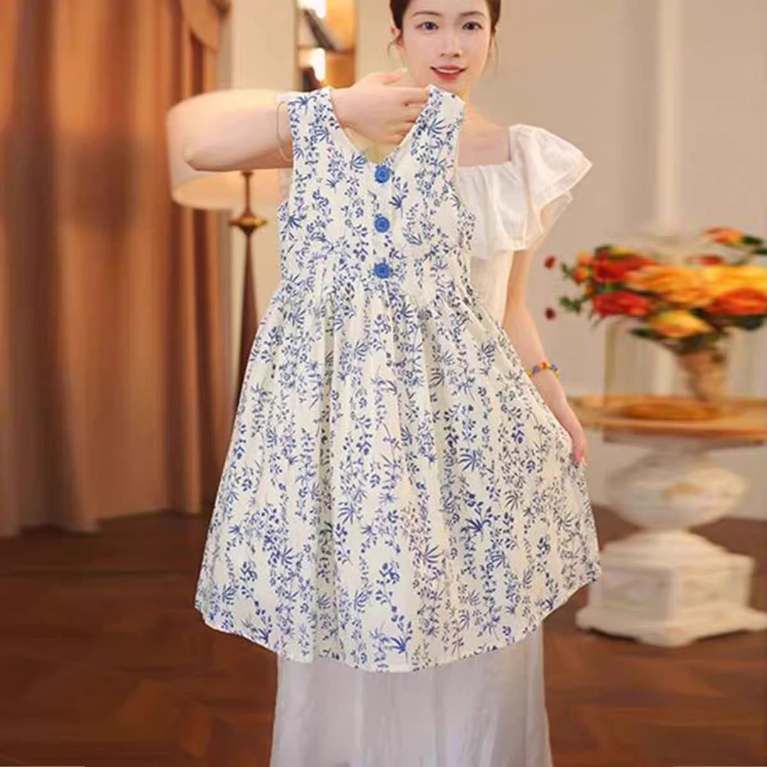 女童碎花连衣裙夏季2025新款儿童棉布裙子夏装女孩无袖背心裙洋气