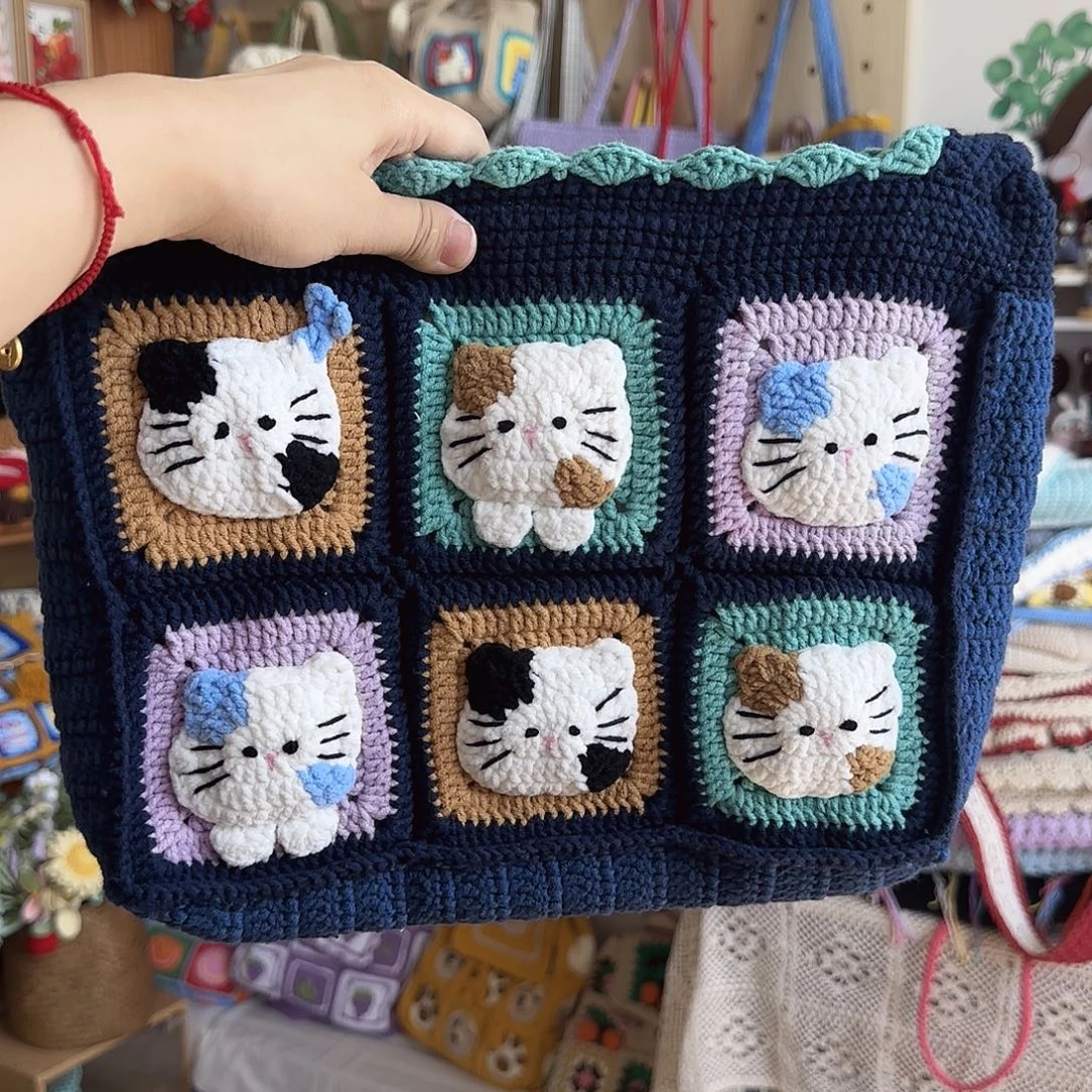 织物6宫格猫咪单肩