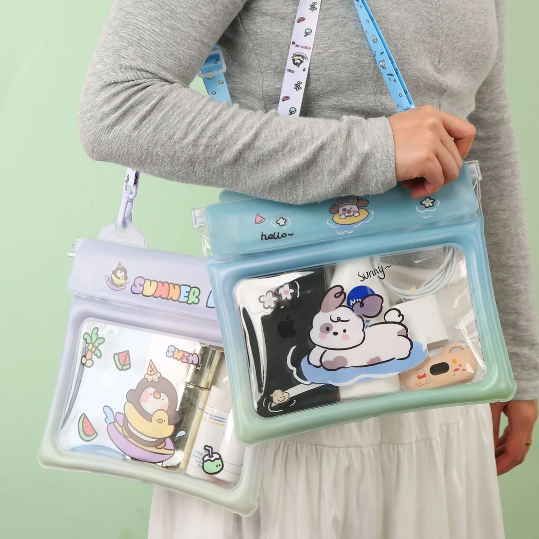 新款卡通大气囊手机防水袋四层密封透明漂浮防水挎包漂流可潜水