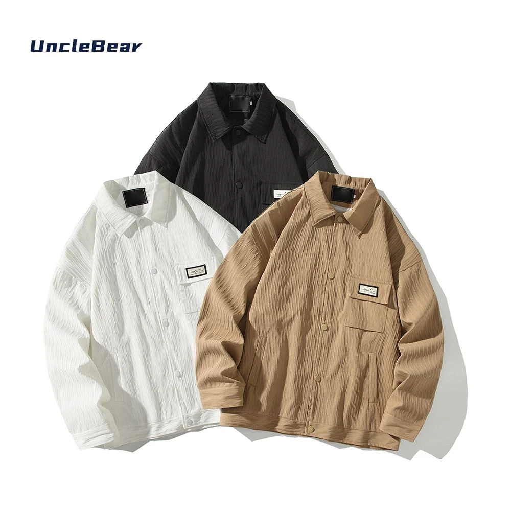 UncleBear潮流工装褶皱日系翻领夹克男秋季2025新款休闲百搭外套