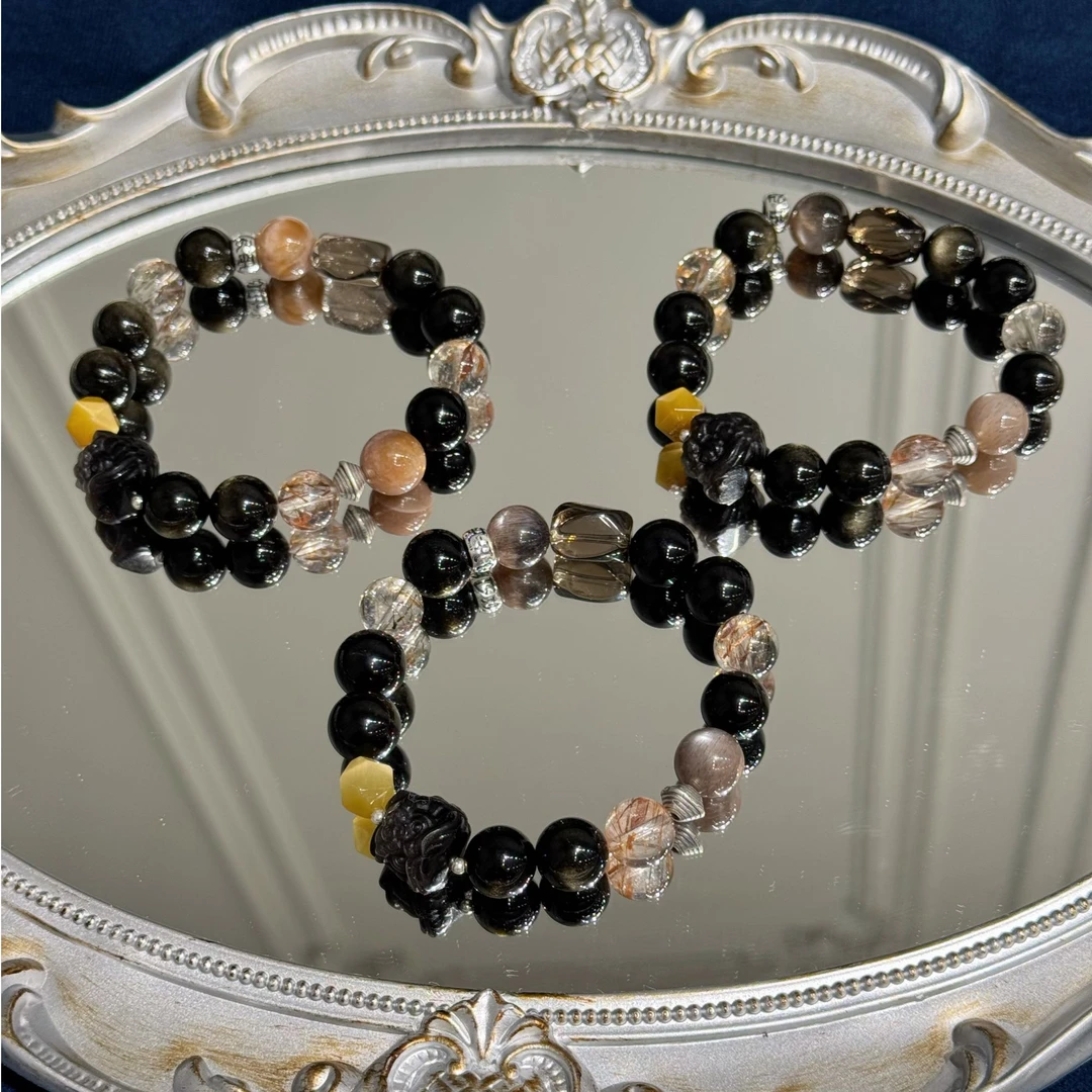 【狮狮如意】金曜石+黑金超七+黑金骨干 男款手串 多样性发一