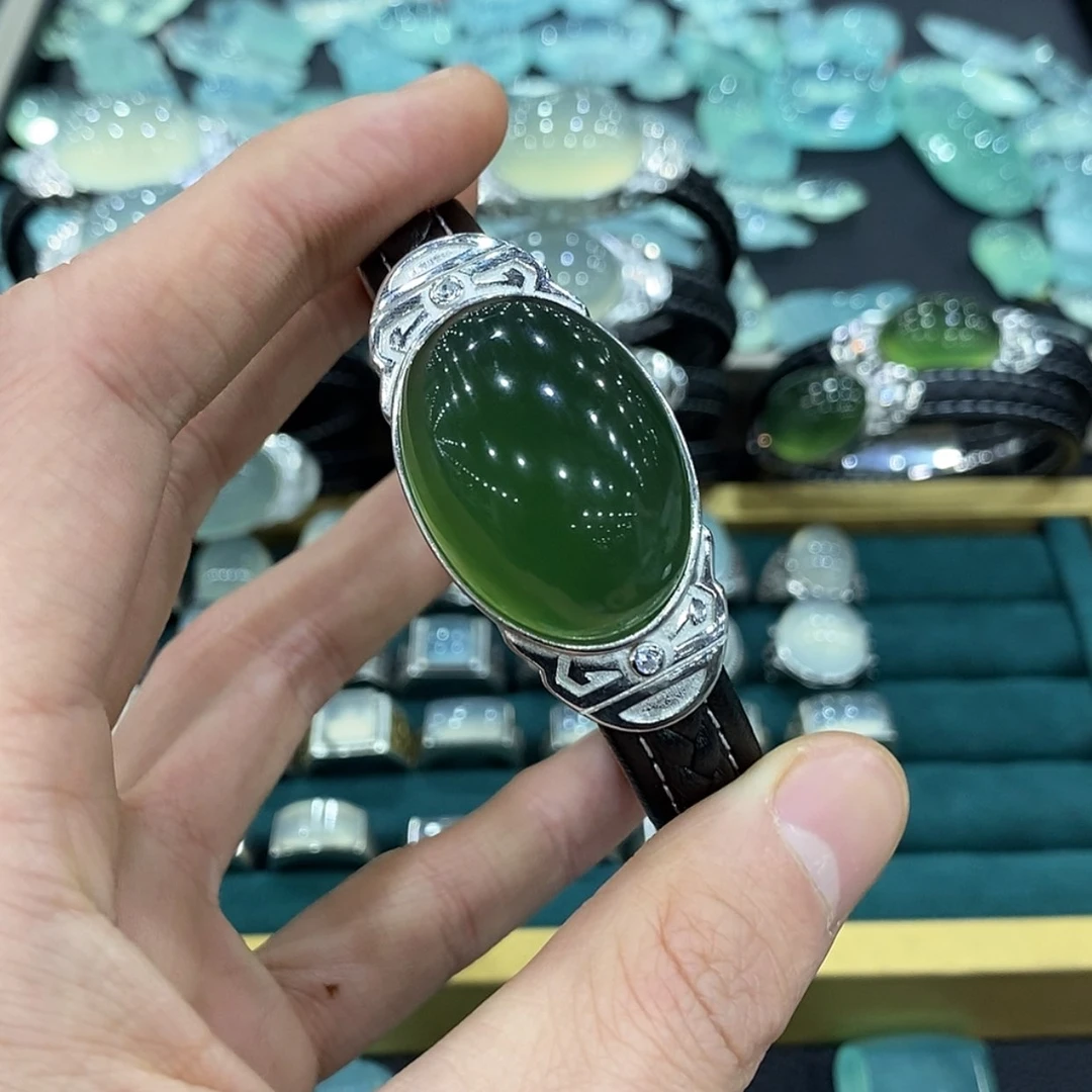 【闪购商品】蛇纹石玉手牌银S925镶嵌