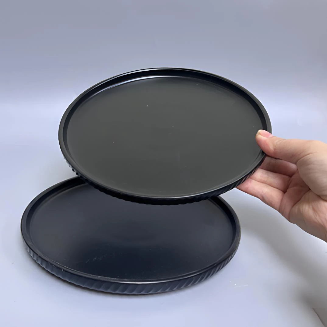 新款【2个装】北欧风格简约现代风圆形托盘黑色茶盘子陶瓷微瑕3653