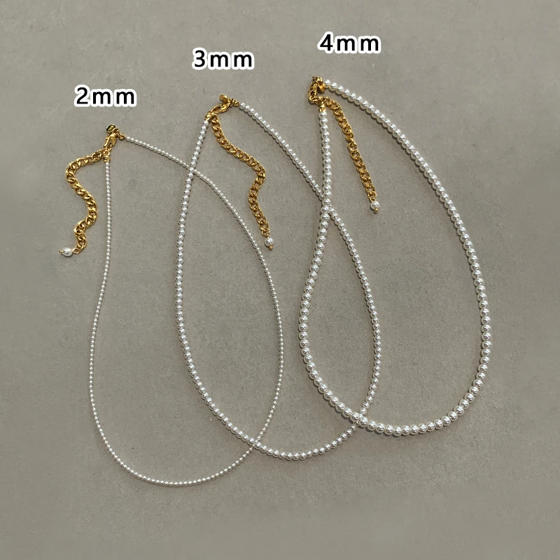 DICD 铜合金仿珍珠项链 小米珠叠戴锁骨链女轻奢小众毛衣颈链0544