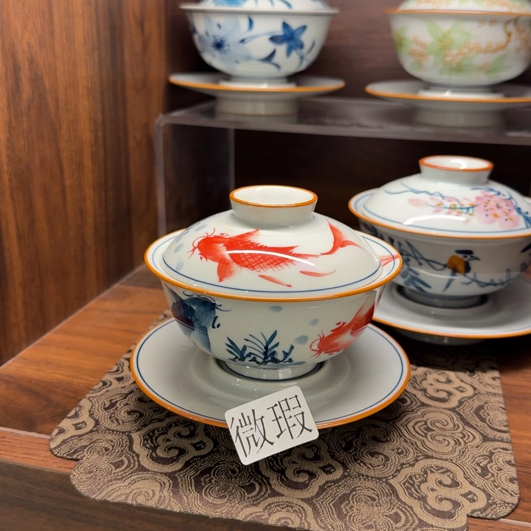 釉下手绘茶具微瑕