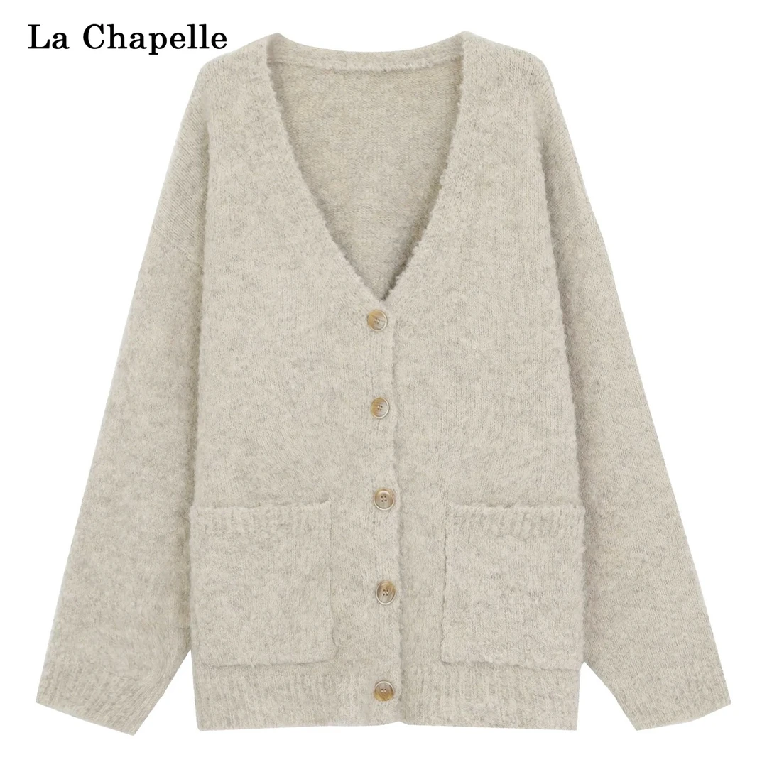 拉夏贝尔早秋韩系小个子气质宽松百搭慵懒风长袖针织开衫毛衣外套