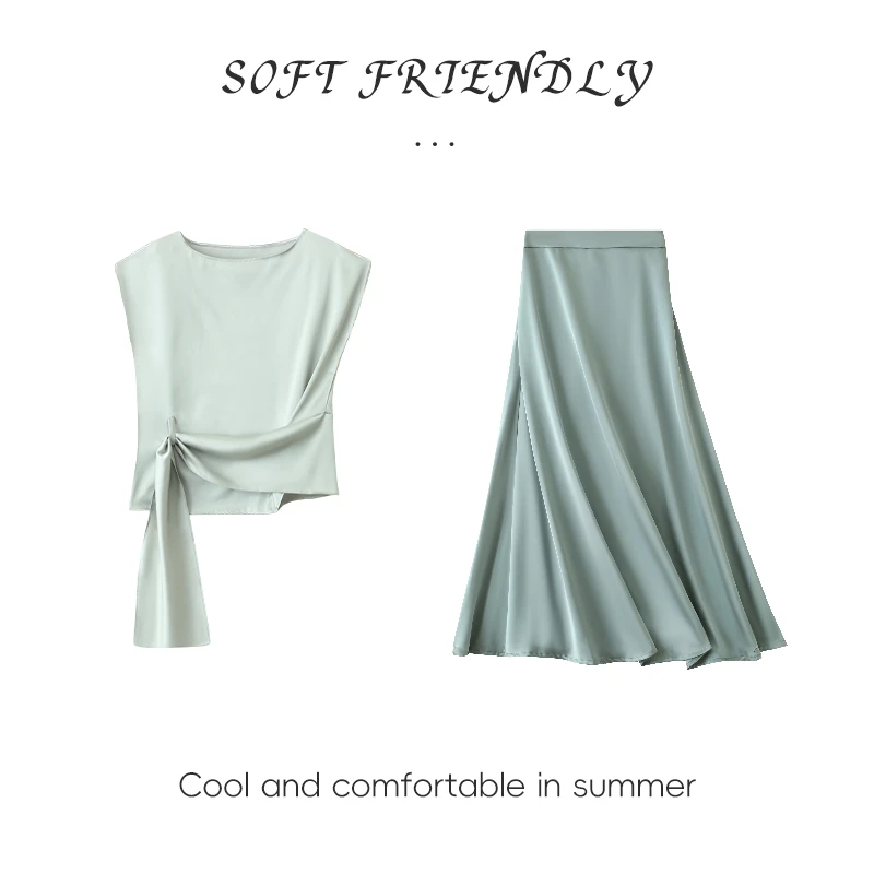 夏季新款套装半身裙醋酸缎面高级感减龄女装轻奢显瘦气质