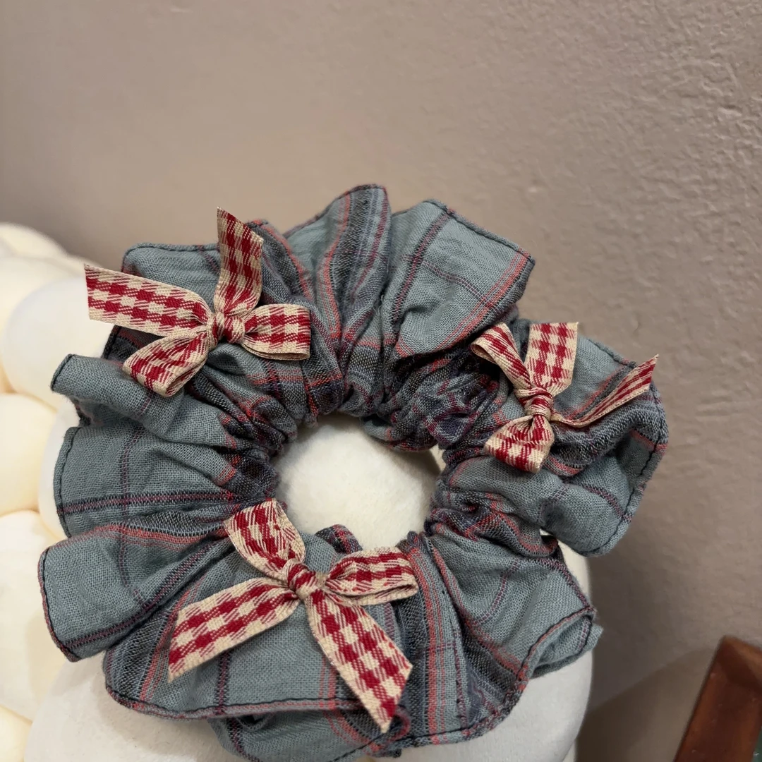 气质格纹蝴蝶结发圈T101