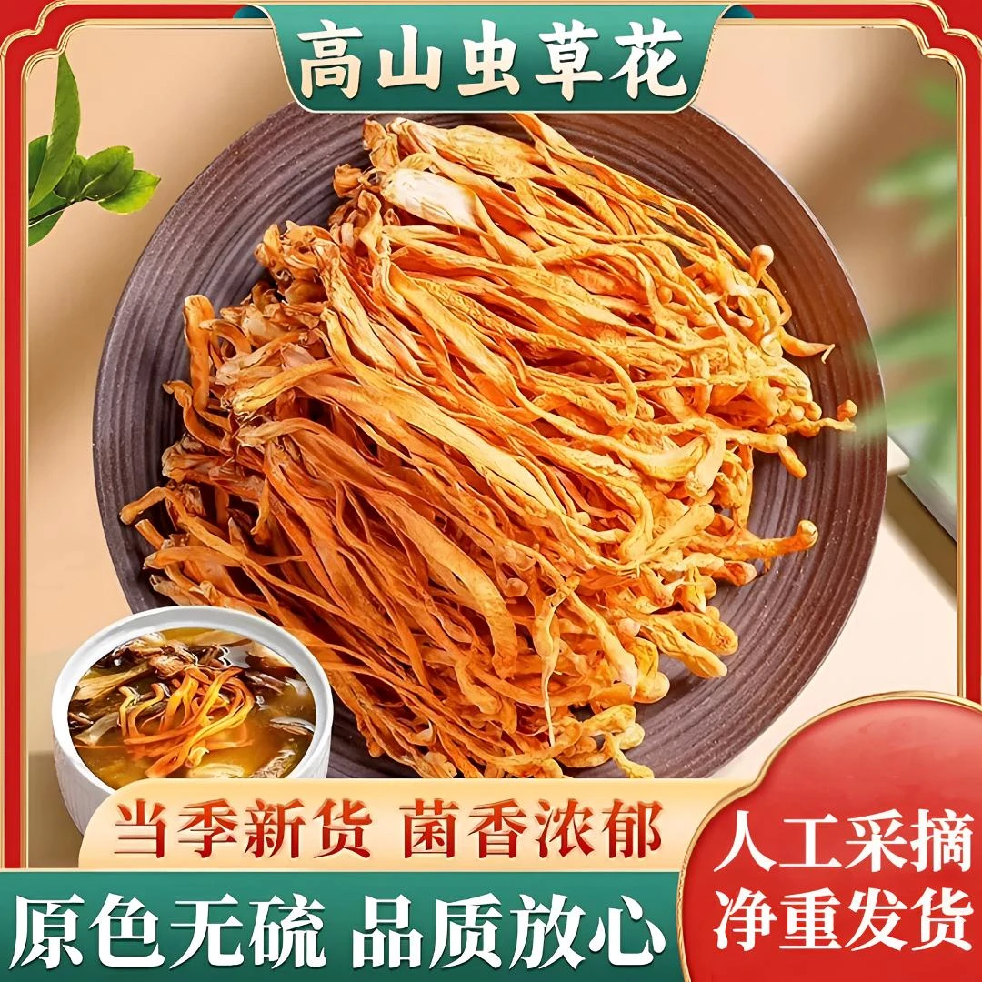 特级高山虫草花干货净重发优质孢子头整根不碎无熏硫煲汤炖菜营养