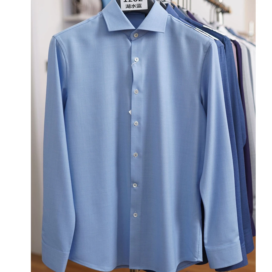 羊毛多纤维混纺男士长袖衬衫商务可机洗羊毛衬衫