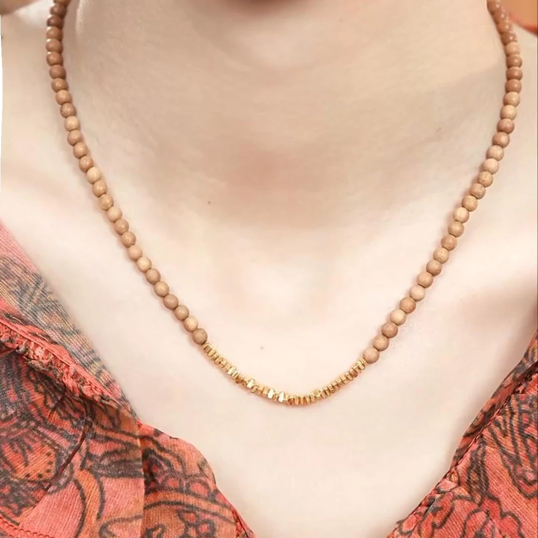 L09印度迈索尔老山檀4mm碎银项链百搭轻奢扛敏敏s925小众