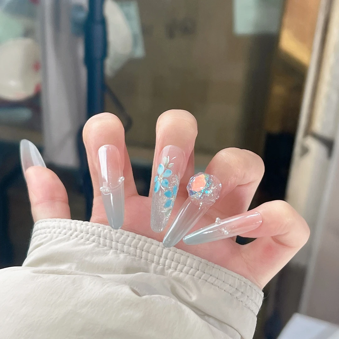 巴仑美【蓝蝶公主】设计师款 显白少女美甲 高级贵族玫瑰切美甲