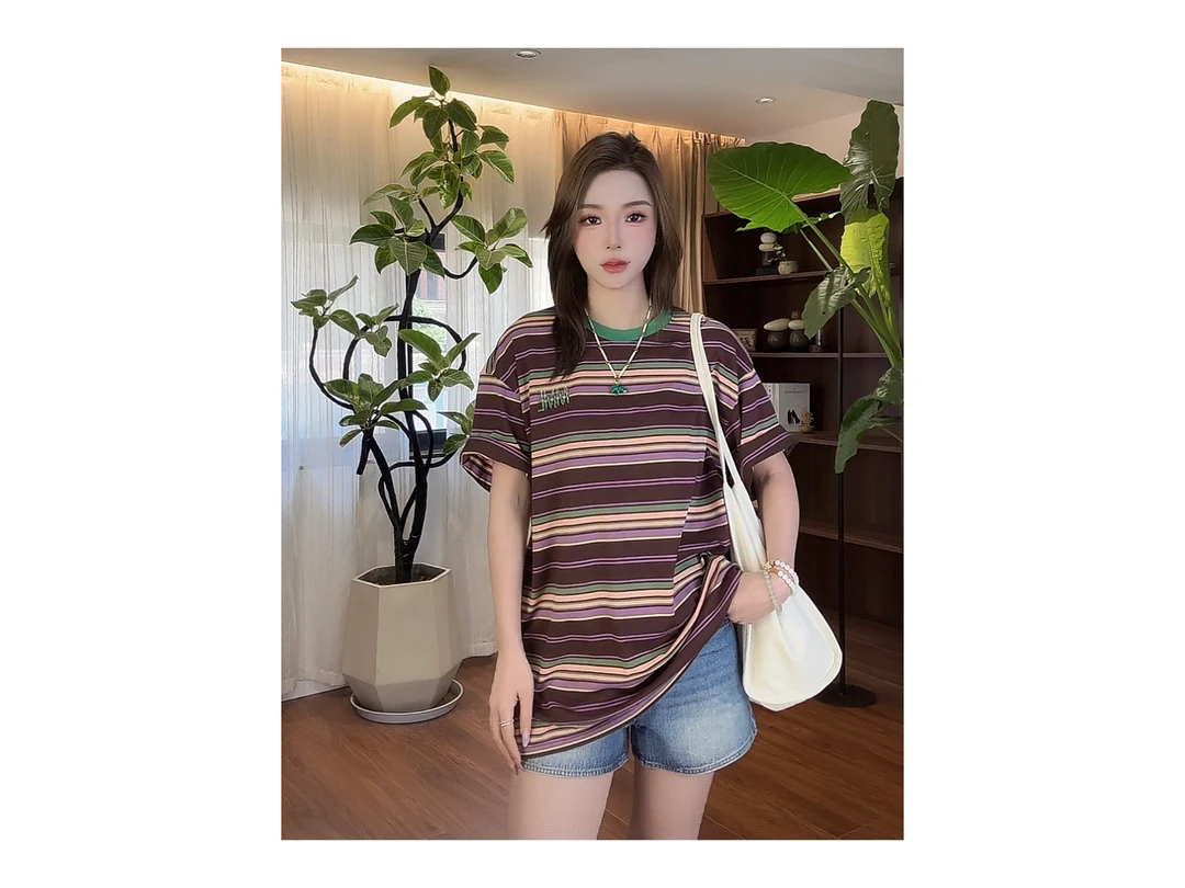 新款“古着条纹”T恤883#P02768新款活力常青藤时髦上衣