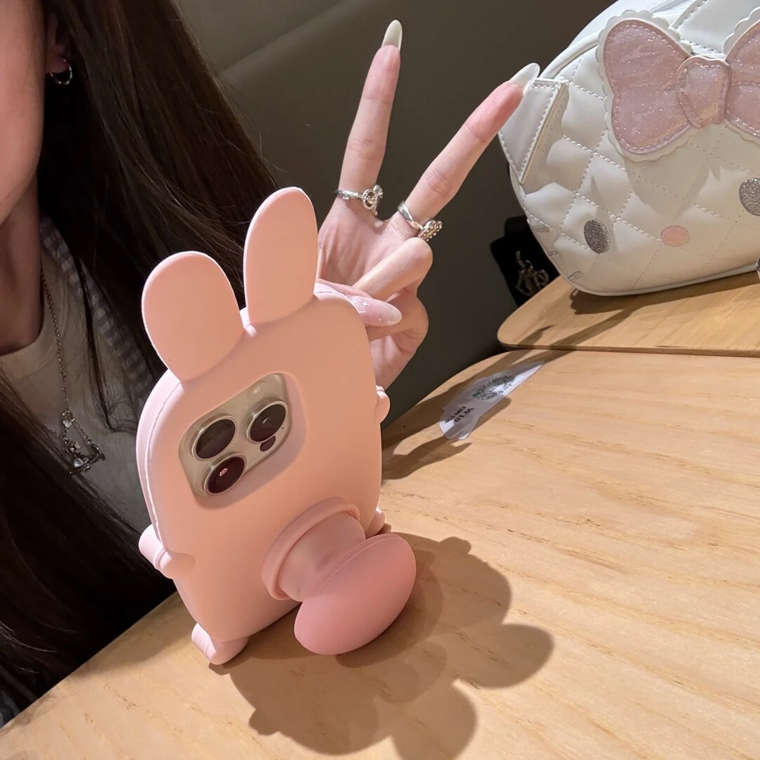 立体硅胶软萌系粉兔子适用iPhone16Promax手机壳苹果15可爱1413