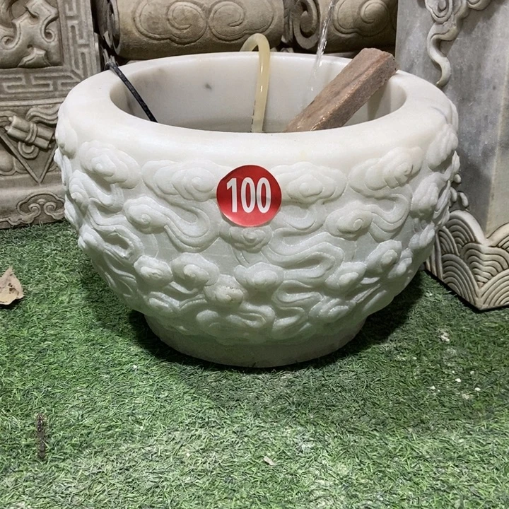 石材汉白玉祥云盆石雕鱼缸