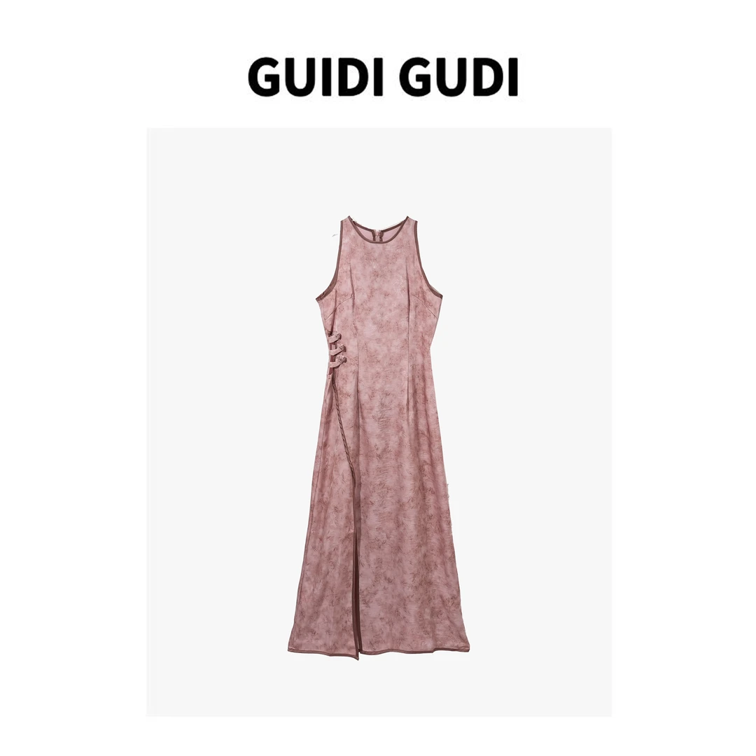 GUIDI GUDI【粉粉芭莎】黄加蓝时尚显瘦修身旗袍连衣裙