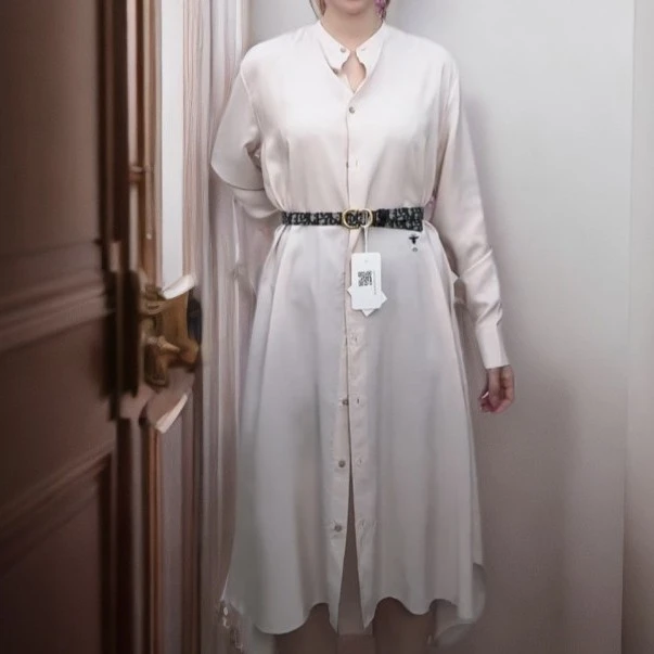 未使用 DIOR/迪奥 排扣长袖连衣裙 淡粉色/38