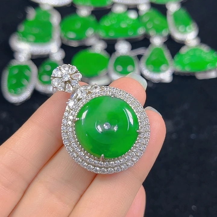 翡翠银S925镶嵌吊坠(不含链)