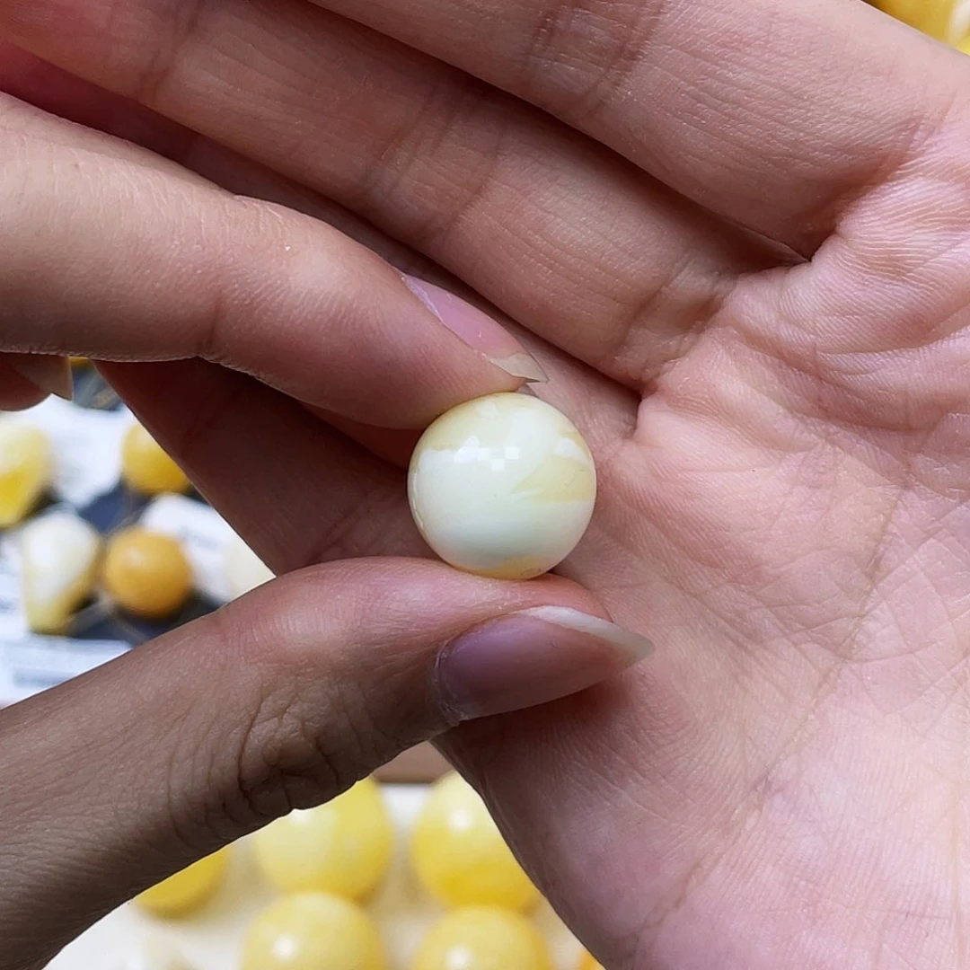 蜜蜡未镶嵌珠宝奇石14.2mm白蜡妖花圆珠沁色