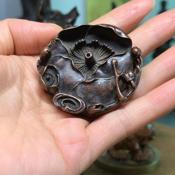 铜中**友梅花香插 茶宠 摆件