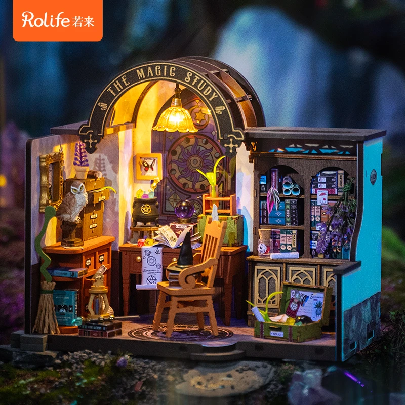 【魔法书房】木质DIY艺术屋拼装手工礼物玩具积木模型若来diy小屋