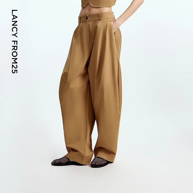 【漾25系列】朗姿2025年夏季新款度假气质高级感纯棉休闲长裤子女