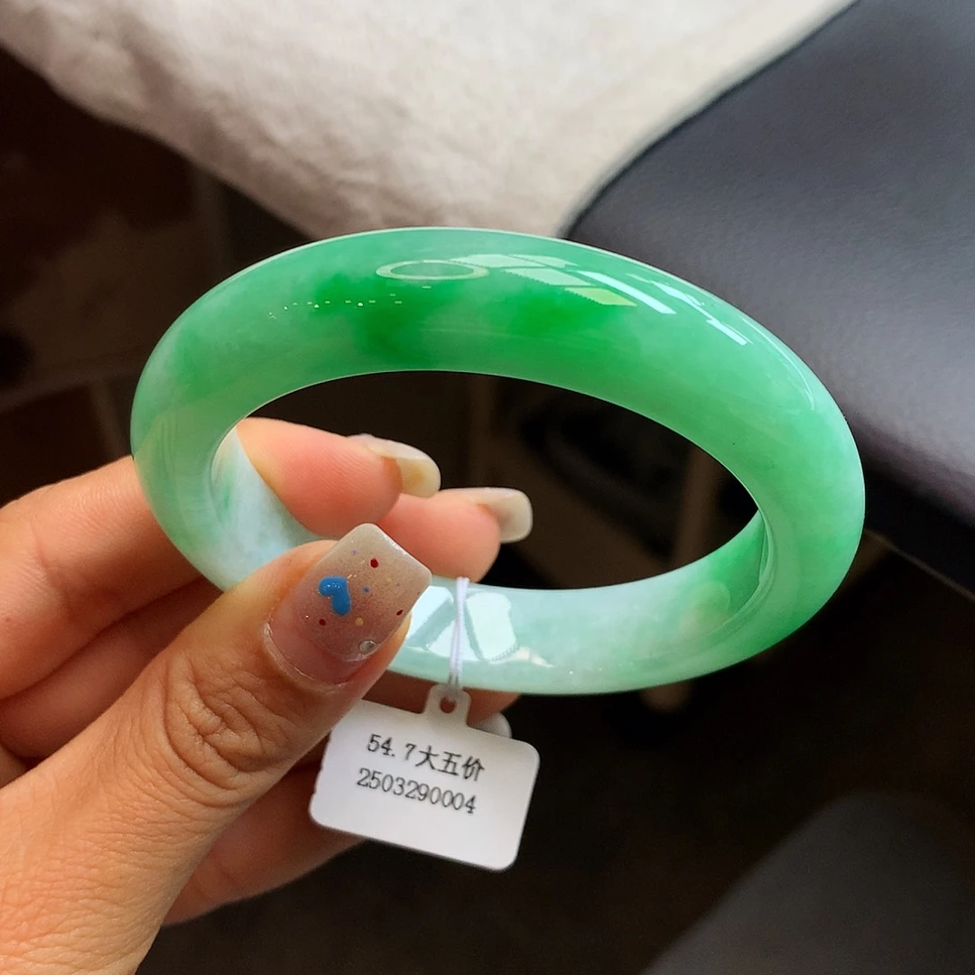 未镶嵌手镯翡翠55甜果绿飘阳绿正圈