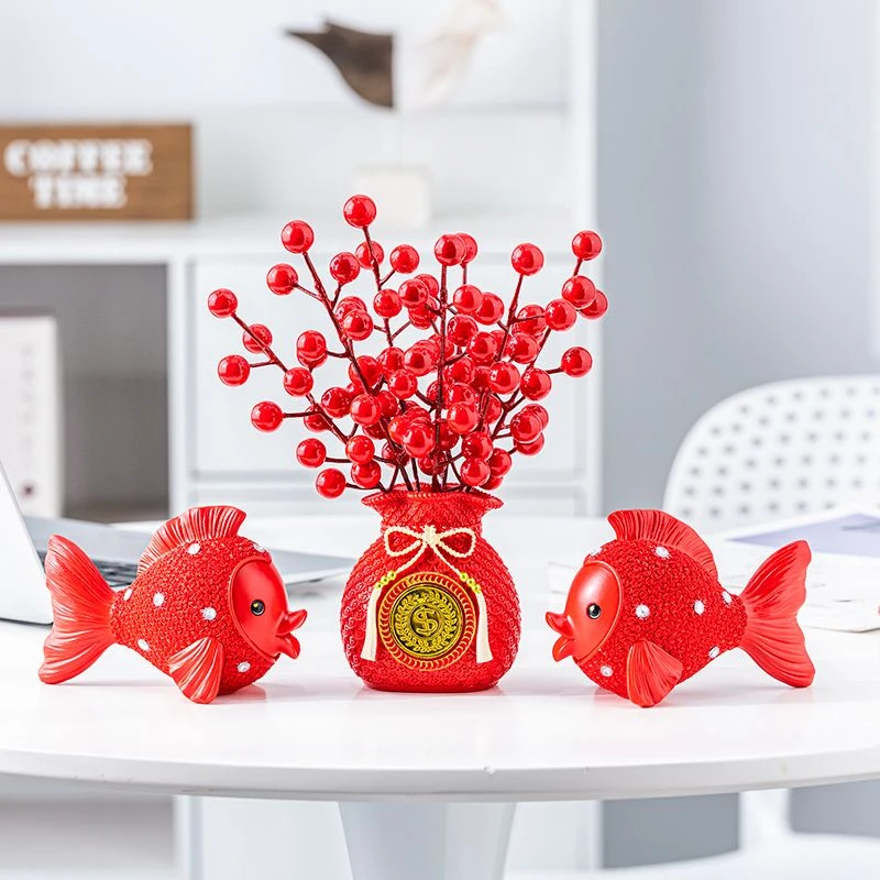 小鱼发财树饰品摆件客厅酒柜电视柜金鱼摆件桌面装饰乔迁新居送礼