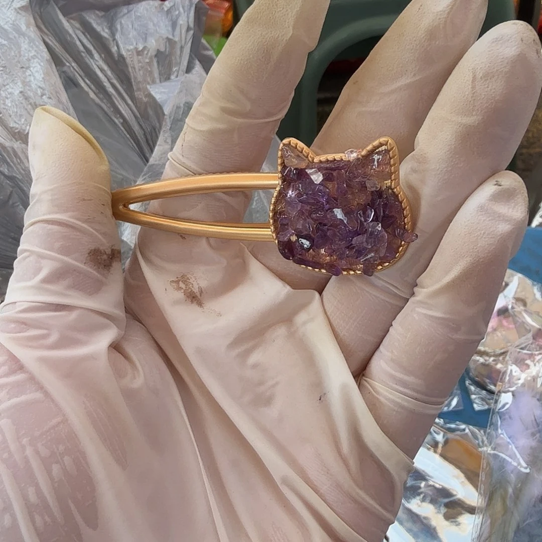 水晶手链22K金镶嵌紫水晶猫咪