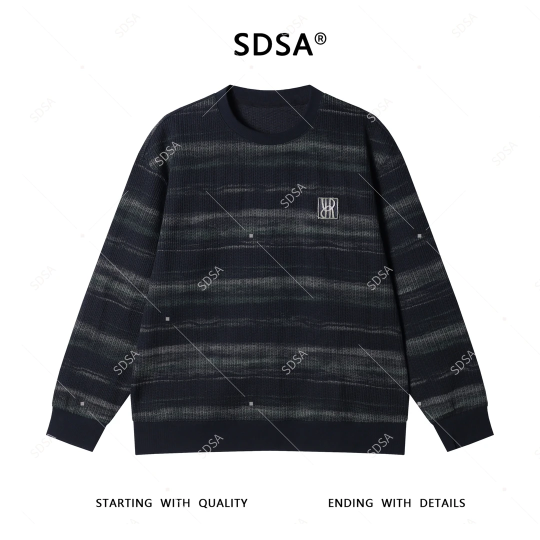 SDSA男士2025新款轻奢痞帅男装撞色条纹贴标设计圆领卫衣套头时尚