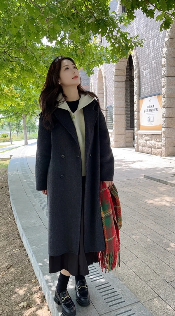 【长款】【小个子单件】150小个子四粒韩版大衣高端手缝宽松宽松羊毛