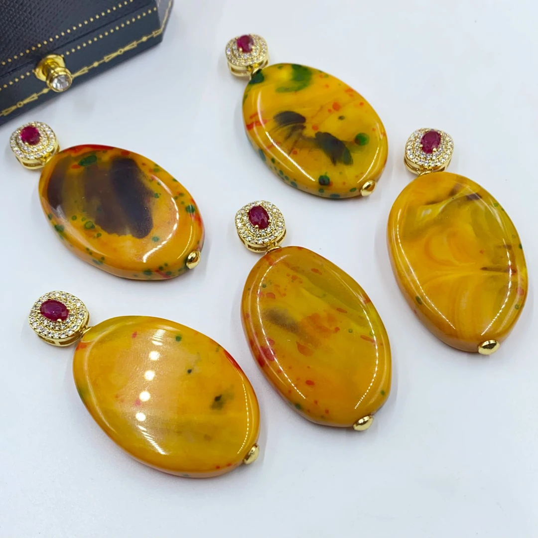 吊坠 4104  黄色椭圆扁吊坠百搭时尚多样性发货