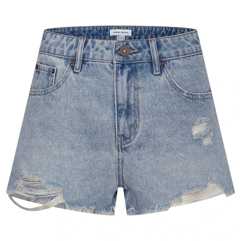 UR2025夏季新款女装休闲复古水洗毛须牛仔短裤UYY850136