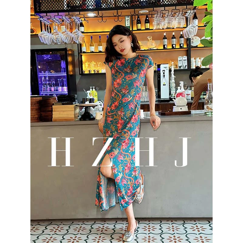 HZHJ原创设计师款  王花 侧开叉连衣裙法式显瘦高级洋气341