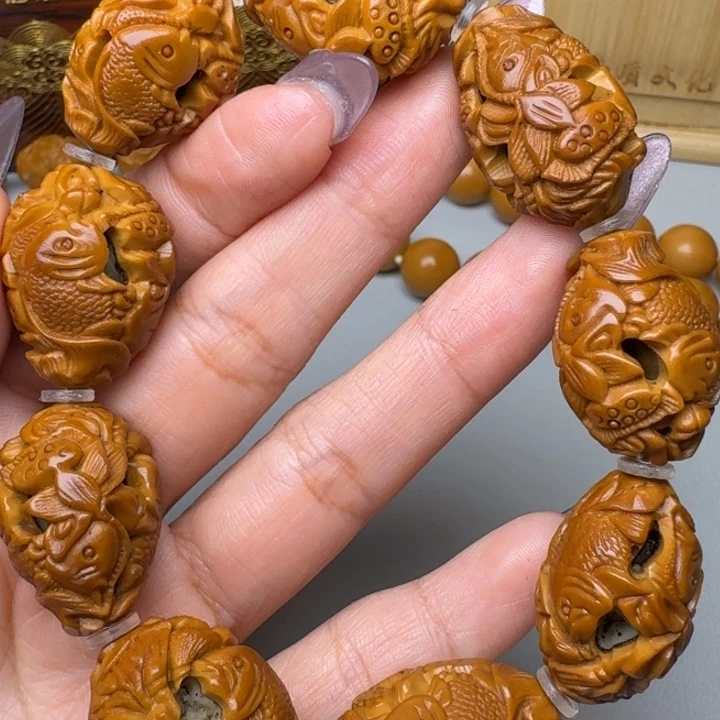 橄榄核手串/手链鱼戏莲花