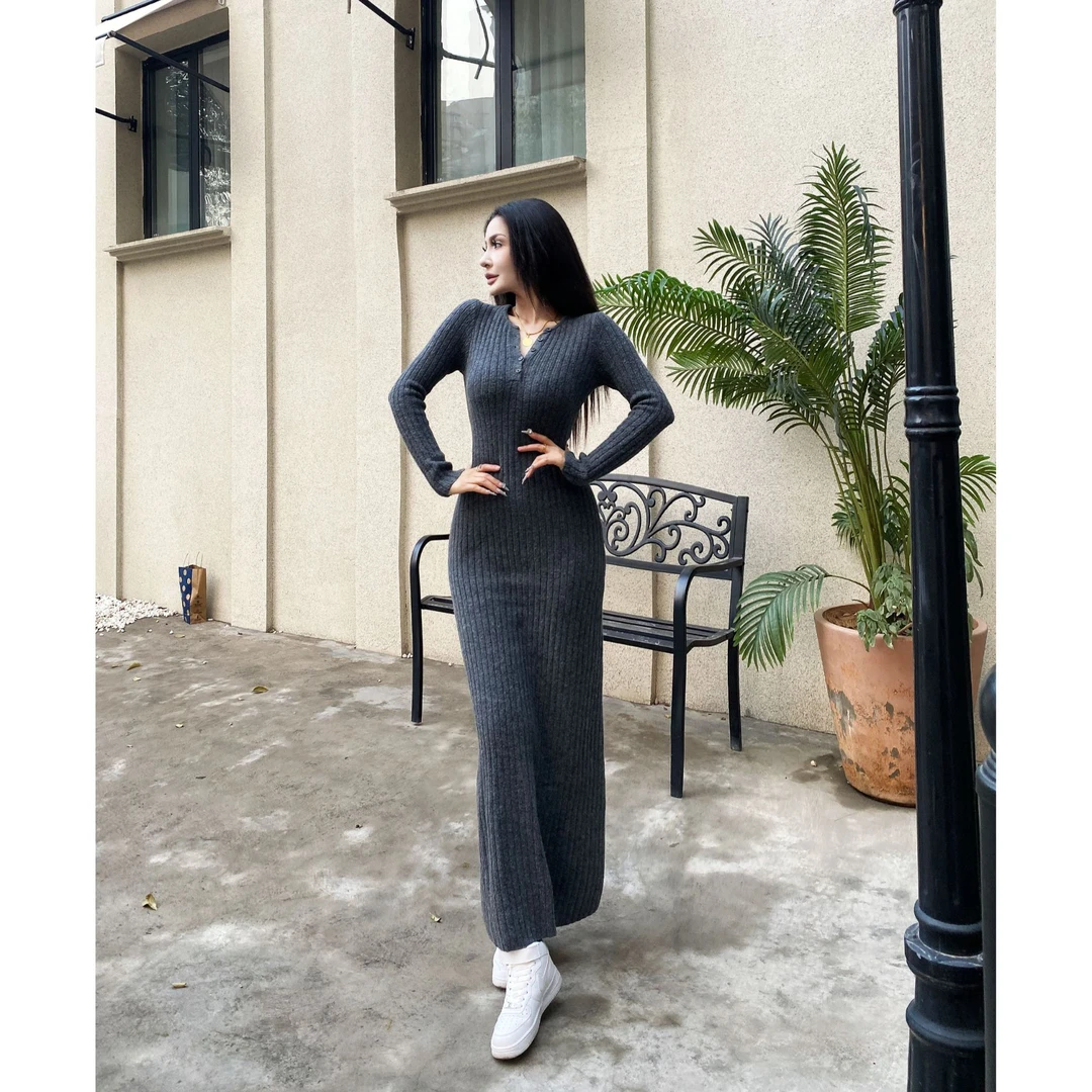 针织连衣裙女修身打底绝美鱼尾包臀长裙006