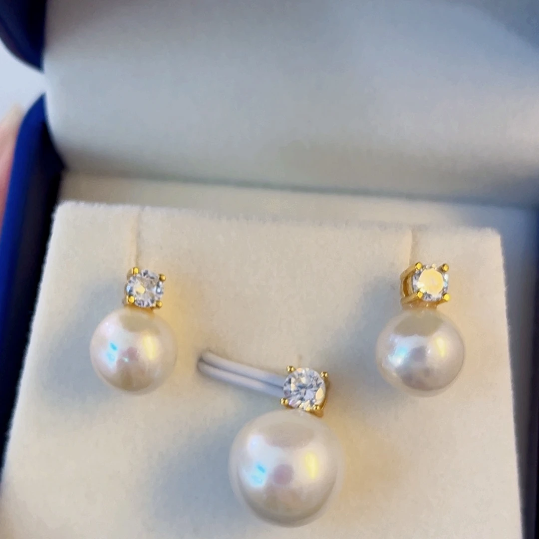 颈饰银S925镶嵌淡水珍珠耳钉吊坠两件套#捡漏福利