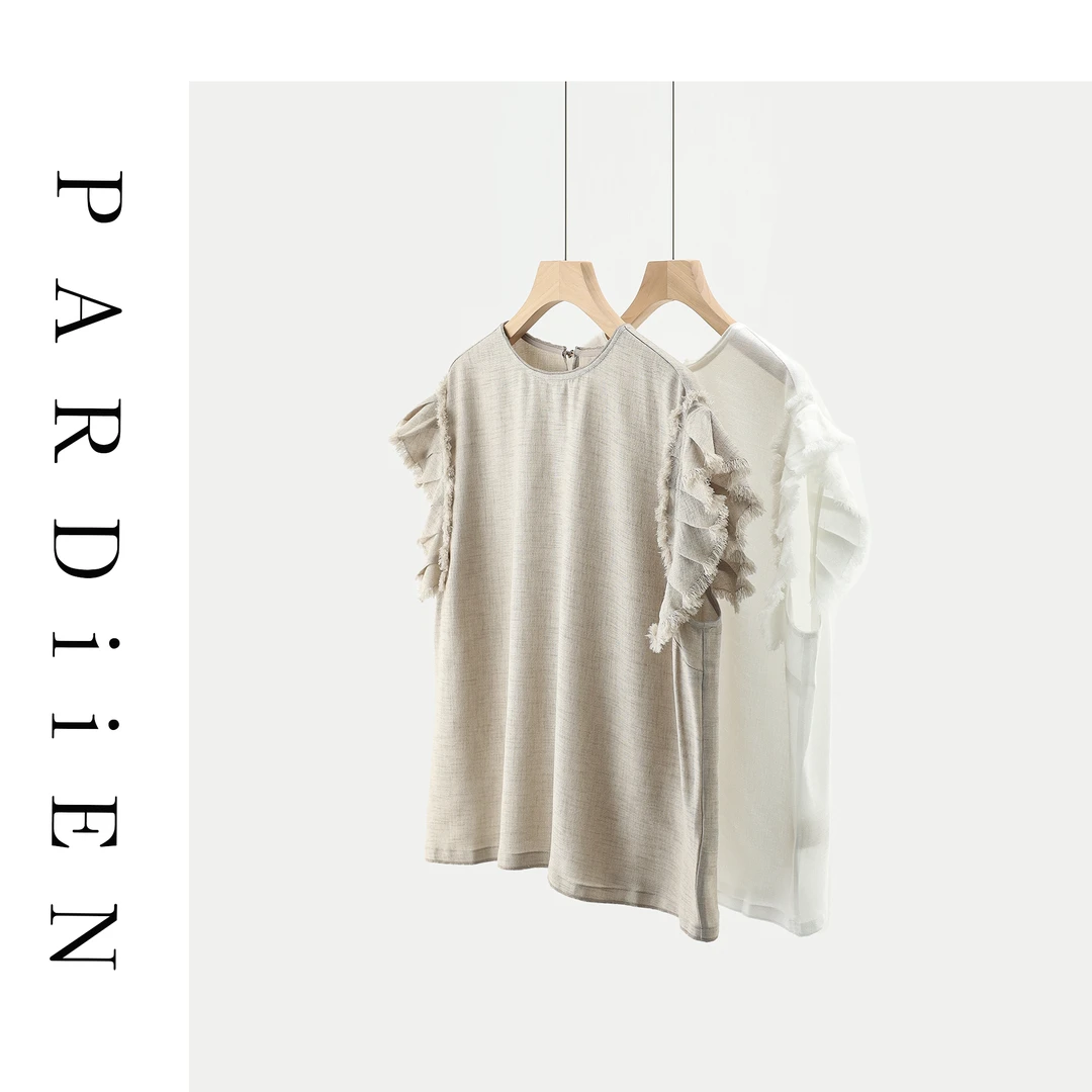 【北总严选】帕迪恩醋酸荷叶飞袖圆领衬衫T恤250316SY