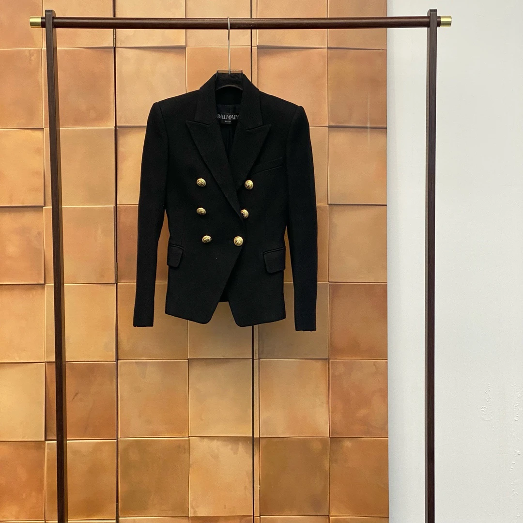 99新 BALMAIN/巴尔曼 经典黑色双排金扣西装外套/36码/29706