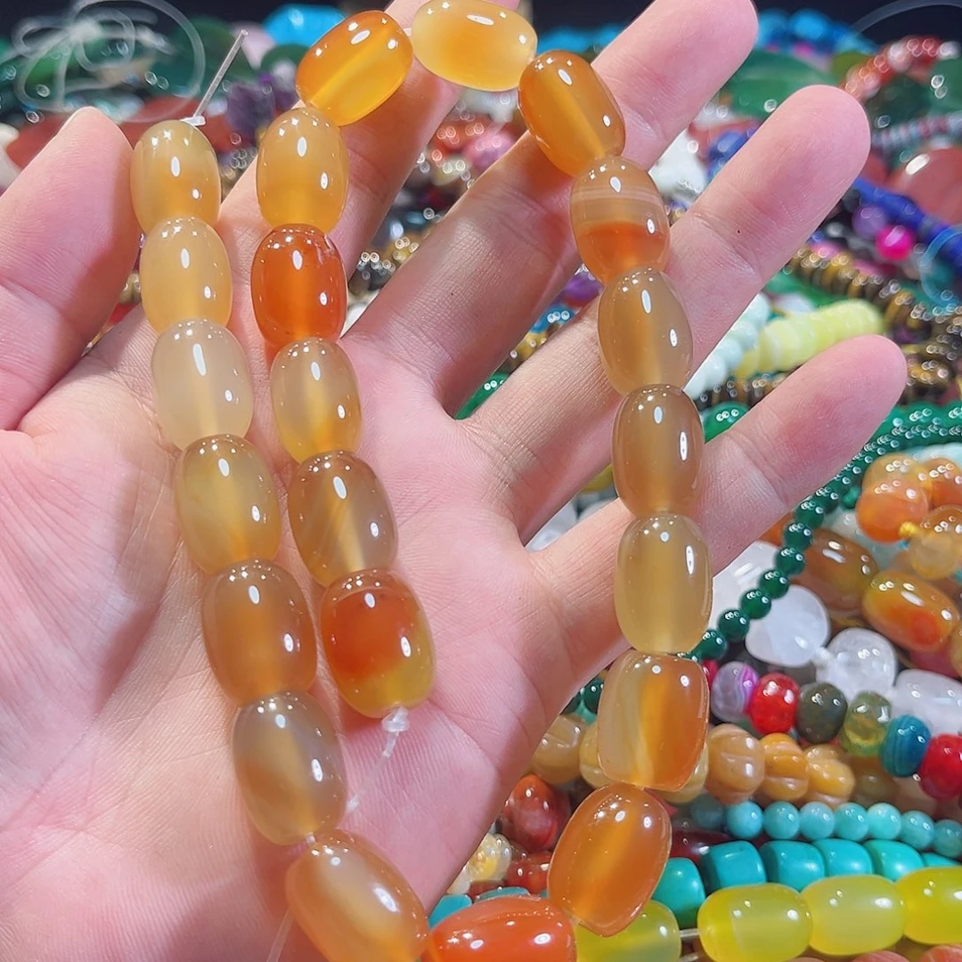 玛瑙/玉髓合金珠宝半成品桶珠一条13x18mm