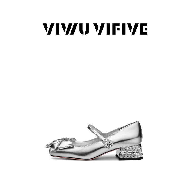 V5 VIWU.VIFIVE「银铃」25新款欧若风品牌玛丽珍金属蝴蝶结粗跟单鞋