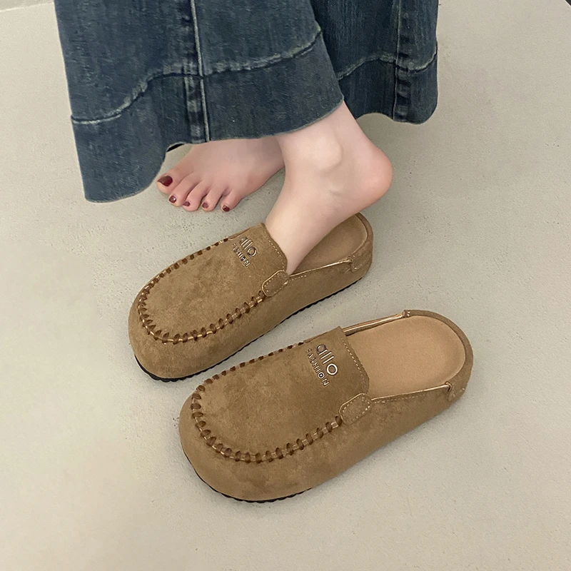 4CM增高软底舒适包头半拖鞋女外穿勃肯鞋2025秋季新款百搭复古女