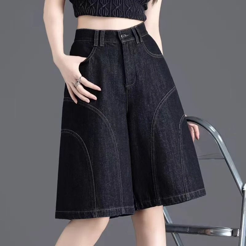 高腰复古直筒薄款牛仔裤女2025夏季新款时尚宽松显瘦五分阔腿短裤