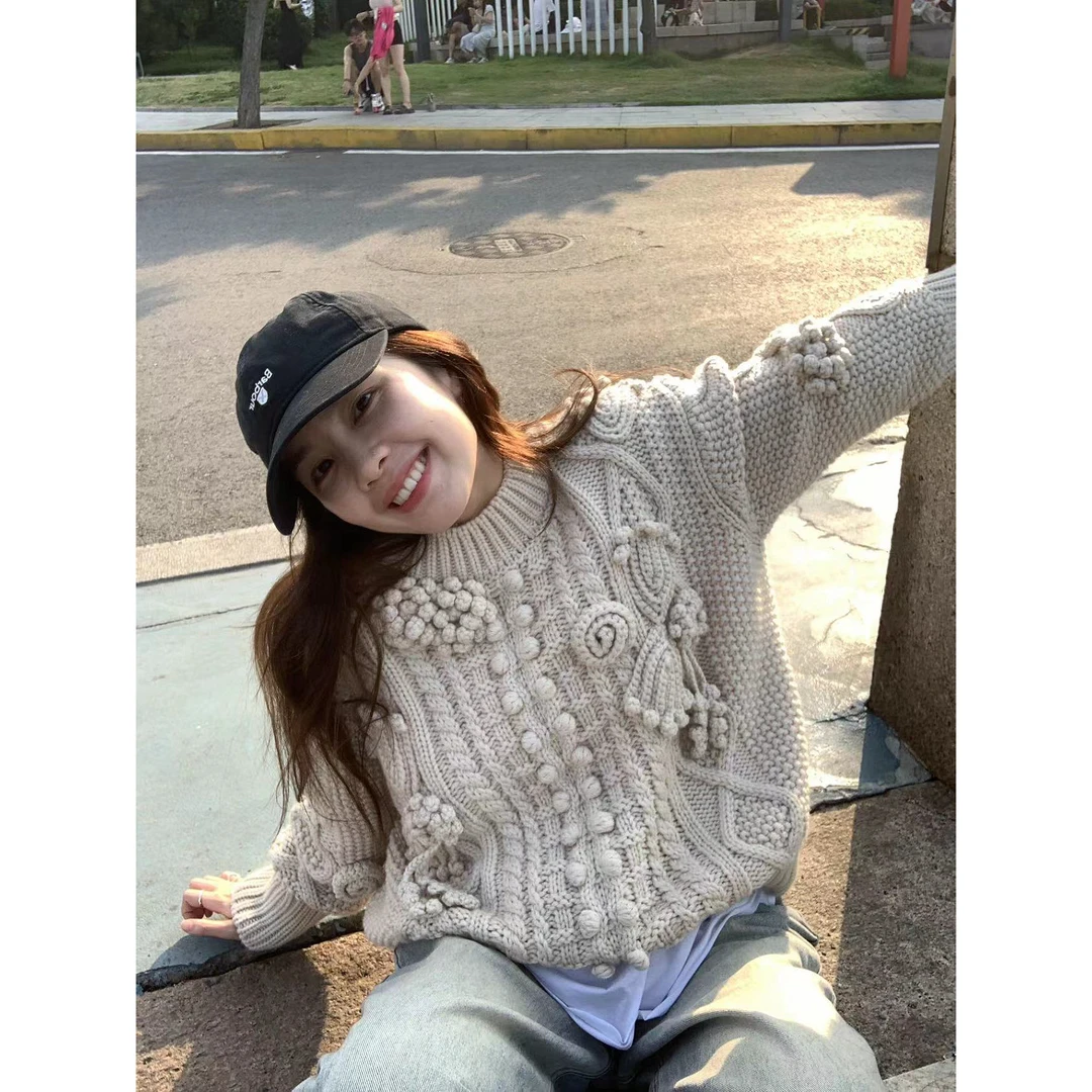 bala&mangosteen 【特】花朵早秋重工手织立体毛衣 MY043