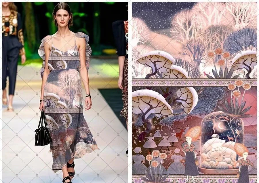 重磅棉绸.定位花月夜.春夏连衣裙旗袍面料凉快透气