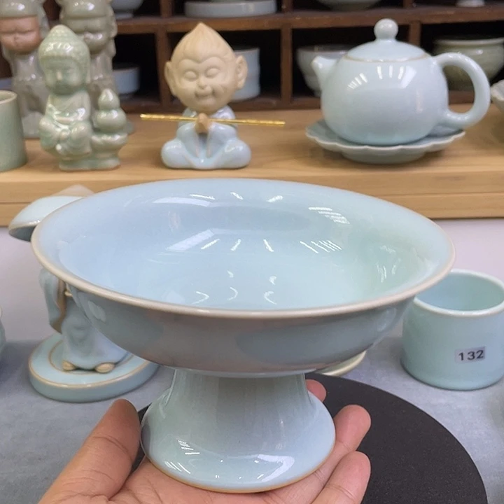 杯子陶瓷天青高足果盘